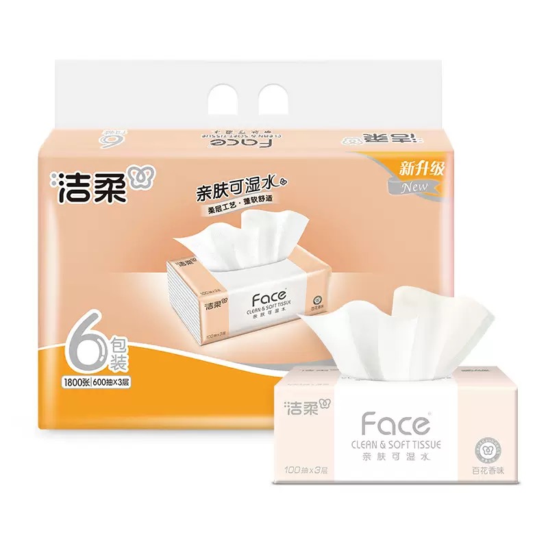 洁柔百花香抽纸m码100抽/包24包【6包/提*4提共24包】